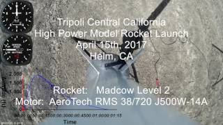 Madcow Level2 Rocket Aerotech RMS 38720 J500G April 15th 2017 [upl. by Odraner6]