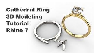 4 Prong Cathedral Engagement Ring Jewelry 3D Modeling Tutorial with Rhino 7 224 [upl. by Anesusa578]