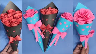 2 DIY Paper Flower BOUQUET  Bouquet making ideas  Birthday Gift idea [upl. by Ettesoj]