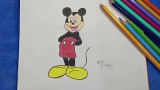 Day  3How to draw Mickey Mouse❤️ with colour pencils step by step process💯✏️FabFazartJournal [upl. by Asante]