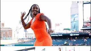 CLARESSA SHIELDS THROWS OUT FIRST PITCH AT TIGERS GAME IN DETROIT [upl. by Fara]