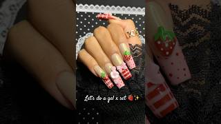 Let’s do a gel x strawberry set 🍓✨ gelx gelxnails nana strawberrynails [upl. by Nelo94]