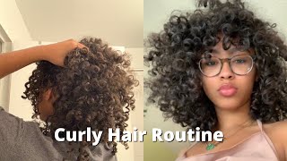 Curly Hair Routine 3b3c wash bangs volume [upl. by Soma]