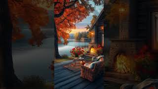 Autumn Day at Outdoor Cafe Shop Ambience 🍂 Warm Jazz Music amp Crackling Fireplace for Relax shorts [upl. by Moir]