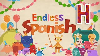 Endless Spanish Letter H  Sight Words HACER HOMBRE HOY HUEVO  Originator Games [upl. by Allwein]