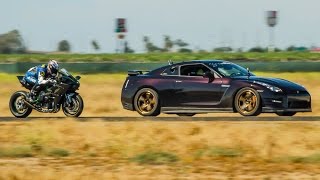 Kawasaki H2R vs 1350hp Nissan GTR  12 Mile Airstrip Race 3 [upl. by Whalen]