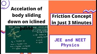 Acceleration of a body sliding down on a rough inclined plane Friction Concept in Just 3 Minutes [upl. by Gnauq236]