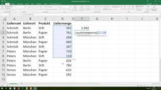 Excel SUMMEWENN und SUMMEWENNS Funktion bilden mehrere Kriterien gleichzeitig Bedingungen [upl. by Okier]