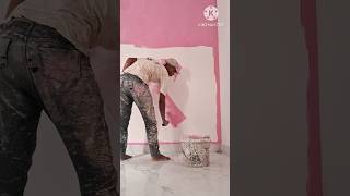 Wall paintingPink colour ApplyHouse Wallpainting 1st cote by Asian paint shorts viral painting [upl. by Cony]