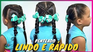 Penteado fácil e rápido com tranças  penteado de cabelo infantil com elásticos [upl. by Kcirneh]