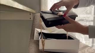 Unboxing CELINE WALLET ON CHAIN TRIOMPHE IN SHINY CALFSKIN [upl. by Fairfax]