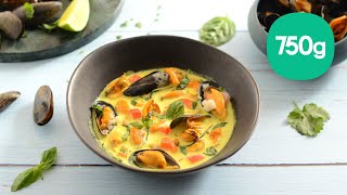 Recette de moules à la crème de coco et à la citronnelle  750g [upl. by Shushan104]