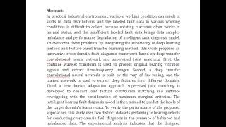 A New Bearing Fault Diagnosis Method Based on Deep Transfer Network and Supervised Joint Matching [upl. by Seraphine]