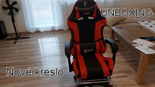 Kreslo  Čiernočervené herné kreslo s masážnym vankúšom  Unboxing [upl. by Latreece]