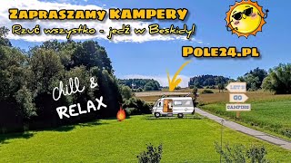 Pole24pl  ZIELONE POLE POD KAMPERY w sercu Beskidów 🍀 [upl. by Ardnekan20]