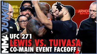 Derrick Lewis Tai Tuivasa get up close and personal at UFC 271 final faceoff [upl. by Anawal]