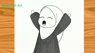 Beautiful Muslim Girl Drawing  How To Draw a Hijab Girl  New Drawing Easy and Beautiful [upl. by Lewert]