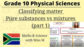 Grade 10 Physical Sciences Pure substances vs mixtures [upl. by Ainolopa363]