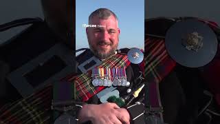 Scots Guardsman returns his grandfathers bagpipes to Normandy beaches [upl. by Hennie866]