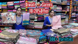 300 Varieties Diwali 🪔 Silk Sarees  Pure Silk cotton warm silk Mysore Silk Appliqué Kantha Tussar [upl. by Xirdnek704]