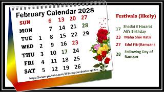 February Calendar 2028 februarycalender2028 [upl. by Yelsehc]