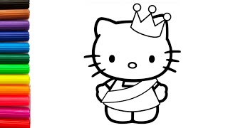 How to draw hello kitty  painting and coloring cute hello kitty for kids and toddlers [upl. by Dlopoel455]