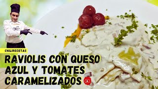 Receta fácil Raviolis navideños con salsa de QUESO AZUL y tomates caramelizados 🎄 [upl. by Lanza]