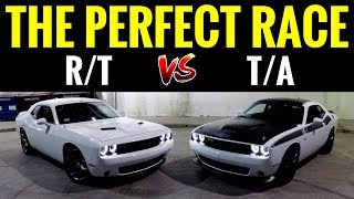 Dodge Challenger TA 392 64L vs Challenger RT 57L  STREET RACE [upl. by Anauqahc]