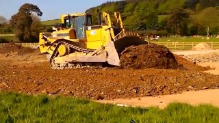 CAT D8 dozer at work pushing gravel for road construction [upl. by Ik]