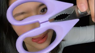 PURPLE SCISSORS😈SOUND ASMR TRIGGERS💜talkingkoreantriggerscalming sounds [upl. by Ibson]