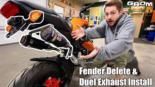 Honda Grom  Fender Delete Kit amp Aodonly Dual Exhaust SO LOUD [upl. by Kurzawa]