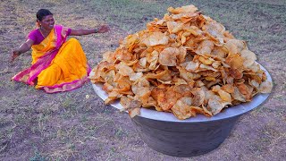 POTATO CHIPS  Sun Dried Home Made Crispy Potato wafers  Crispy snaks recipe  Village cooking [upl. by Trescott136]