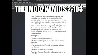 Thermodynamics 2103 A thin metal plate is insulated on the back and exposed to solar radiation on [upl. by Jorin805]