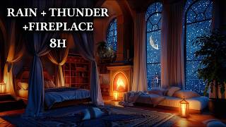 Rain Thunder and Fireplace Sounds Therapy For Sleeping in this Cozy Castle Bedroom  8 Hours [upl. by Acie317]