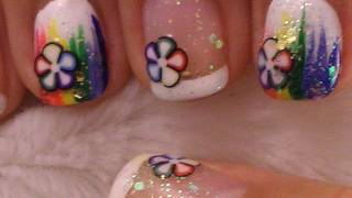 Cute and Simple Nail Art On Short Nails  Rainbow with Fimo Slices [upl. by Elohcim257]