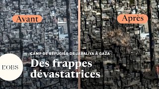 Gaza  les images du camp de Jabaliya dévasté par des bombardements [upl. by Anesuza301]