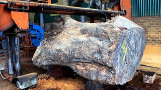 Making A Round Table On A Superyacht From A Fossil Tree Stump  Wood Cutting Skills [upl. by Odnavres]