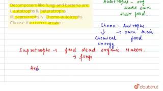 Decomposers like fungi and bacteria arei autotrophsii heterotrophs iiisaprotrophsivChemoau [upl. by Wolcott929]