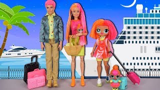 LOL Doll Neon Family Travel Adventures in Barbie Cruise  Arcade Dance Party [upl. by Perce314]