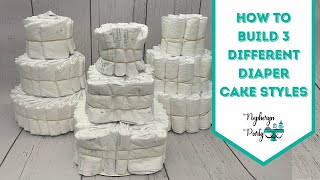 How to Make 3 Different Types of Diaper Cakes  DIY Rolled Squared amp Fanned Diaper Cake Tutorial [upl. by Ramunni]