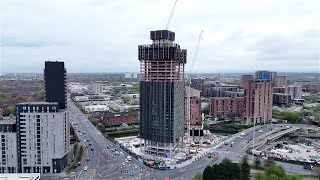 Vista River Gardens Skyscraper  Trinity Island  Manchester regeneration projects drone [upl. by Vaughn]