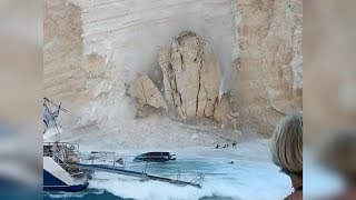 Massive Cliff Collapse on Navagio beach Zakynthos  Greece [upl. by Iel465]