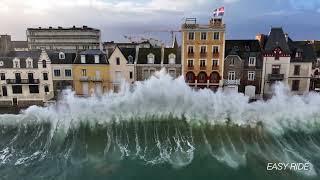 Grande marée mars 2023 Drone SaintMalo France Giant wave [upl. by Emsoc]