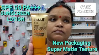 LAKME 9TO5 SUN EXPERT SUPER MATTE SUNSCREEN LOTION SPF 50 PA REVIEW [upl. by Drusilla632]