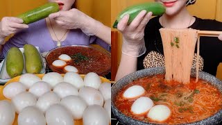 먹방 Spicy China Foods 🌶️  Noodles  EGGS  boiled zucchini  eating sounds Mukbang ASMR [upl. by Olenka]