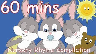 Sleeping Bunnies Hop little bunnies And lots more Nursery Rhymes 60 minutes [upl. by Toshiko]