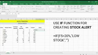 BASIC excel sheet of inventory stock alert for Small Business msexcel students smallbusiness [upl. by Nebur670]