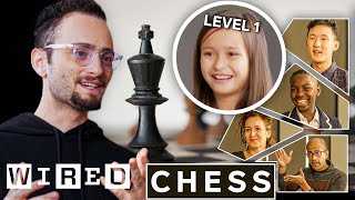 Chess Pro Explains Chess in 5 Levels of Difficulty ft GothamChess  WIRED [upl. by Ehudd]