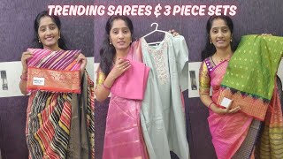 Trending sarees and 3 piece sets WhatsApp 7093573737 [upl. by Oconnor]