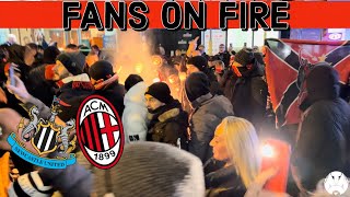 AC Milan Ultras LAUNCH Flares At Newcastle Fans Milan March To St James’ Park [upl. by Euqirat]